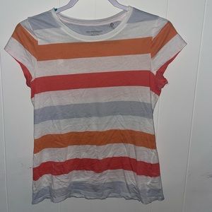 Orange gray and white striped top